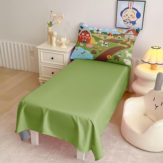 4 Pieces Toddler Bedding Set for Boys Girls,Farmhouse Farm Animal Toddler Comforter Set Bed in a Bag Includes Comforter, Flat Sheet, Fitted Sheet and Pillowcase