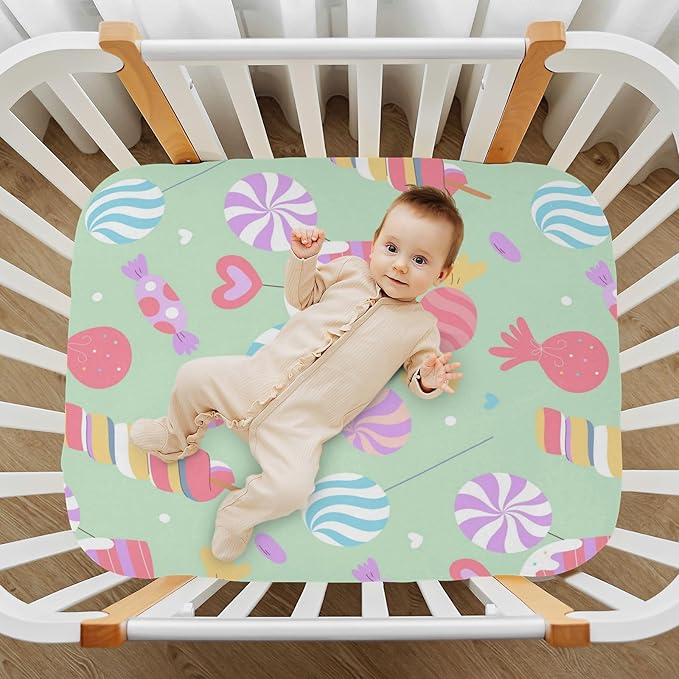 Colorful Candy Green Crib Sheets Standard Crib Toddler Mattresses Cover Fitted Baby Bed Sheet Breathable Crib Mattress Sheet for Girls Boys 52" x 28"x5''