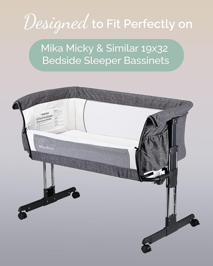 Bassinet Fitted Sheets Compatible with Mika Micky Bedside Sleeper Bassinet Mattress Pad - Buttery Soft, Silky Comfort, Premium Stretchy Jersey Knit Sheets - Navy + Grey + Cloud, 3 Pack