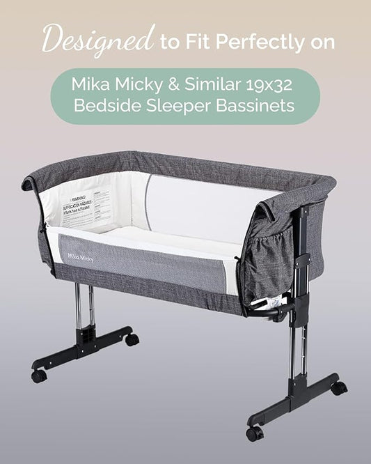 Bassinet Fitted Sheets Compatible with Mika Micky Bedside Sleeper Bassinet Mattress Pad - Buttery Soft, Silky Comfort, Premium Stretchy Jersey Knit Sheets - Navy + Grey + Cloud, 3 Pack