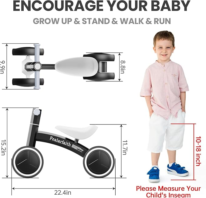 Baby Balance Bike for 1 Year Old Boys Girls, Toddler First Bike with 4 Colorful Lighting Wheels | 10-36 Month Toddler Balance Bike | First Birthday Gifts (Black)