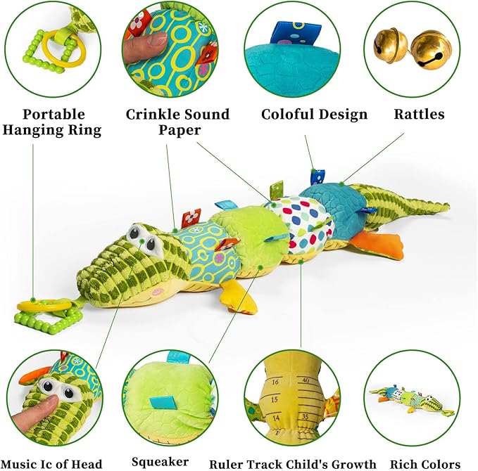 Jollybaby Baby Toys, Tummy Time Baby Toys 6-12 Month with Rattles, Crinkle, Newborn Musical Toy for Infant 0 3 6 9 12 Months Boys & Girls-Alligator
