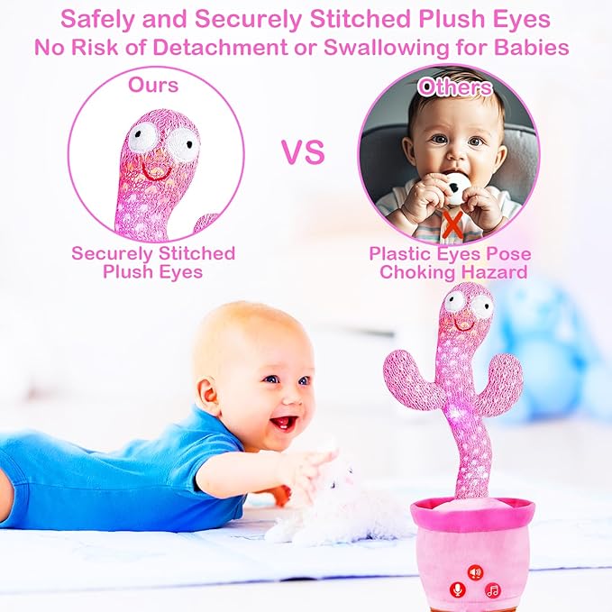 River Mill Rechargeable Dancing Talking Cactus Toy Mimics Back, Mimicking Singing Cactus Baby Toy, Educational Learning Baby Toys w/ 51 English Songs for Babies, Baby Girl Toys Gifts 18 Months+
