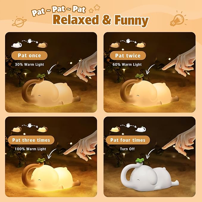 MAGOHMT Silicone Elephant Night Light for Kids - 3-Level Dimmable & Rechargeable LED Lamp, Touch Control Soft Animal Light for Nursery, Baby Room Decor