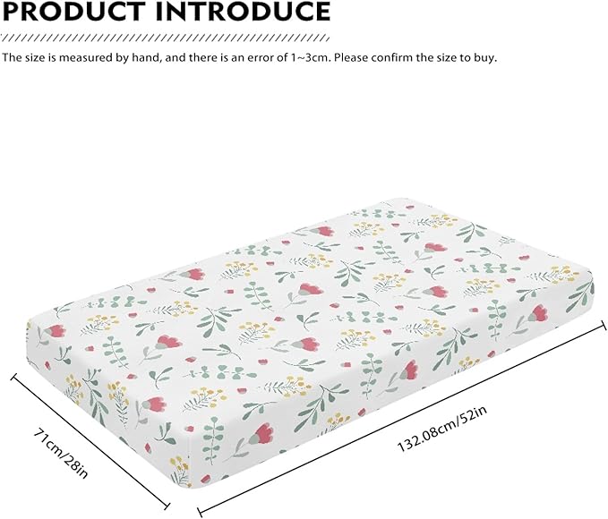 Floral Pattern Flowers and Leaves Fitted Crib Sheet Tulip Flower Baby Crib Sheet Fit Standard Crib and Toddler Mattress,Crib Mattress Sheets for Boys Girls 28"x52"