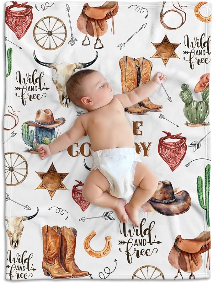 Western Blanket, Western Decor for Nursery Room, Baby Blankets for Boys Girls, Cowboy Baby Blankets, Western Baby Stuff, Soft Warm Lightweight Nursery Bed Blanket for Newborn Toddlers (02, 50x60 in)