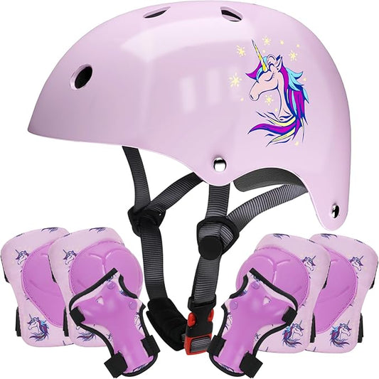Kids Helmet with Knee Pads Elbow Pads and Wrist Guards,Child Protective Gear for Boys Girls Age 3-5-8 Years fit Roller Skates, Skateboarding, Scooter Bicycle Skate Scooter Skateboard