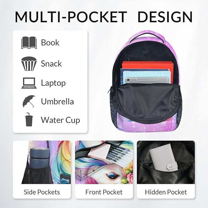 Bookbag for Girls - Unicorn Backpacks for Kids - Toddler Bookbag Gifts for Daughter - School Bag for Kindergarten/Preschool/Elementary(17 Inch)