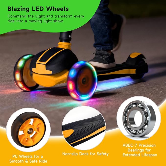 Nattork Kids Scooter for Age 3-8, Toddler Scooter with 4 Adjustable Height for Boys & Girls, Light Up 3-Wheels Foldable Kick Scooter, Lean to Steer, 120LB Weight Capacity