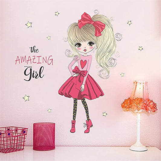 ROFARSO Colorful Cute Lovely Fashion Amazing Girl in High Heels Love Wall Sticker for Kid Peel and Stick Removable Wall Decal DIY Decoration Decor for Nursery Baby Girl Bedroom Playroom Living Room