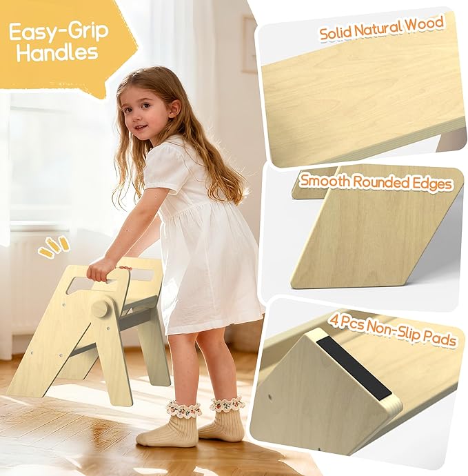 HOMEKOL Toddler Kids Step Stool: Wooden 2 Step Stool for Bathroom Sink, Foldable, Natural Wood Color