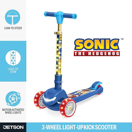 Jetson Character Kids Kick Scooter, LED Lights on Stem & Light-Up Wheels, Lightweight Frame, Height-Adjustable Handlebar, Lean-to-Steer System, Easy-Fold Mechanism
