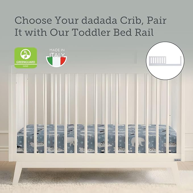 dadada Baby Toddler Bed Rail – Crib Conversion Kit for Brand Crib Models Only (Soho, Austin, Lala, Bliss & Spirit) – Solid Beechwood, Made in Italy, GREENGUARD Gold Certified (White)