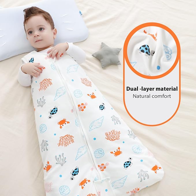 Mosebears Sleep Sack Baby Winter Wearable Blanket with 2-Way Zipper,2.5 TOG Cotton Sleep Sack Unisex (Ocean Animal, 0-6 Months)