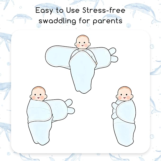 Baby Swaddles for Newborn Organic Cotton,Soft & Snug Newborn Velcro Swaddle 0-3 Months Sleep Sack Helps Calm Startle Reflex, 2-Pack Wrap Nursery Swaddling Blankets Whale