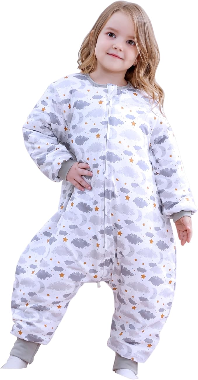 Toddler Sleep Sacks 2.5 TOG Winter Long Sleeve Sleep Sack with Legs 2-Way Zipper Baby Wearable Blanket