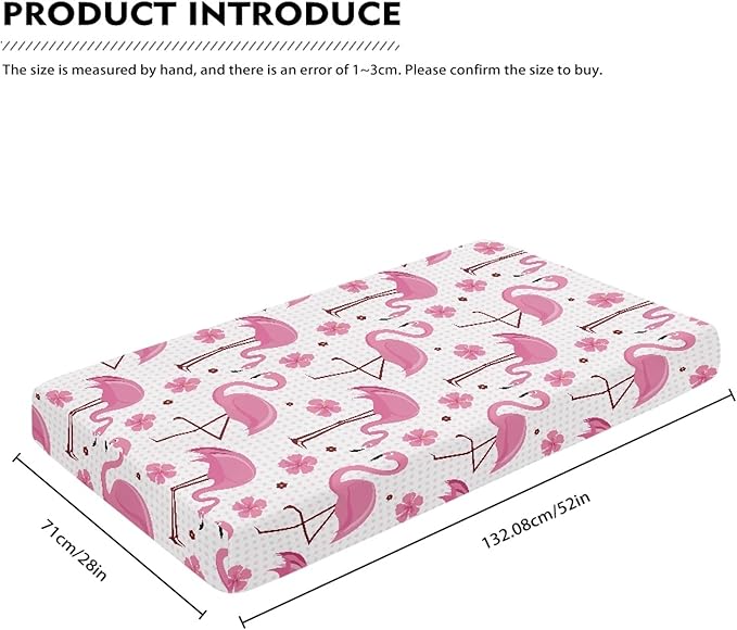Pink Flamingos Fitted Crib Sheet for Girls Tropical Flowers Baby Sheet for Standard Crib and Toddler Cute Flamingo Nursery Bed Mattress Sheets 28"x52"