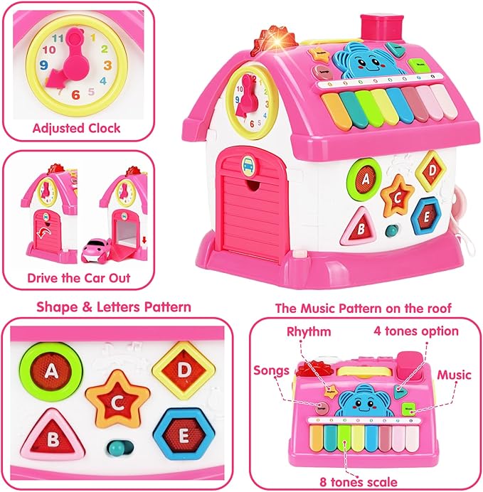 Toys for 1+ Year Old Girl Gifts: Montessori Musical Toddler Toys Age 1-2 - 8-in-1 Multi-Functional House Educational Baby Girl Toy 12-18 Months - First Birthday Gift for 1 2 Year Old Girls Boys Kids