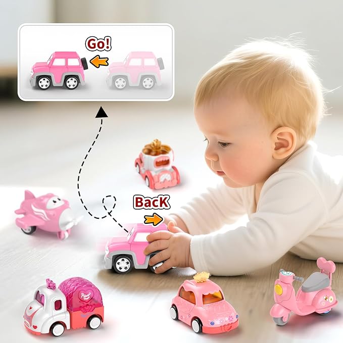 Cars Toys for 2 + 3 + Year Old Girl, 7-in-1 Princess Transport Carrier Trucks for Toddlers Girl 2-4, Friction Power Toy Cars with Lights & Music, Birthday Gift for Girls Age 2 3.