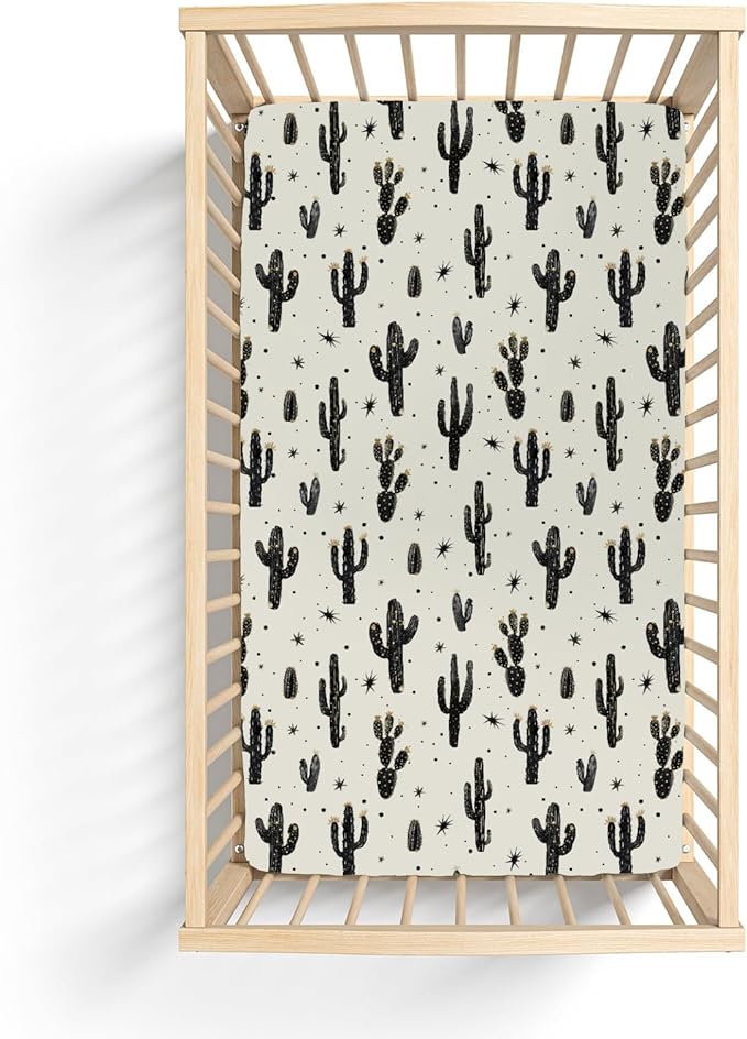 Minimalist Boho Cactus Baby Crib Sheets for Boy Girl 52"x28" Vintage Cactus Floral Soft Snug Fitted Crib Mattress Cover Wild Desert Plant Nursery Baby Sheet for Standard Crib & Toddler Bed Mattress