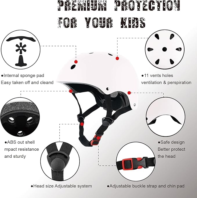 Kids Bike Helmet, CPSC & ASTM Certified, Adjustable EPS Protective Gear, 5 Colors, Multi-Sport for Boys & Girls, 11 Vents, Free Sports Drawstring Bag