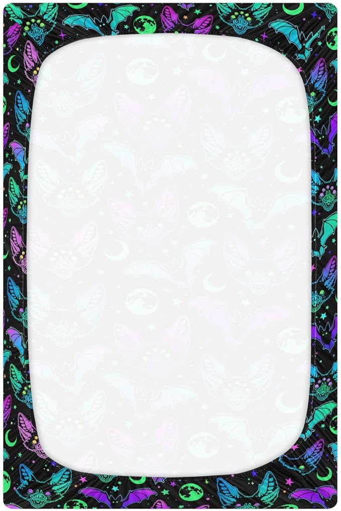 Halloween Bats Crib Sheets Soft Breathable Fitted Baby Playard Sheets Mattress Cover for Girl Boys, 39" x 27" x 5"