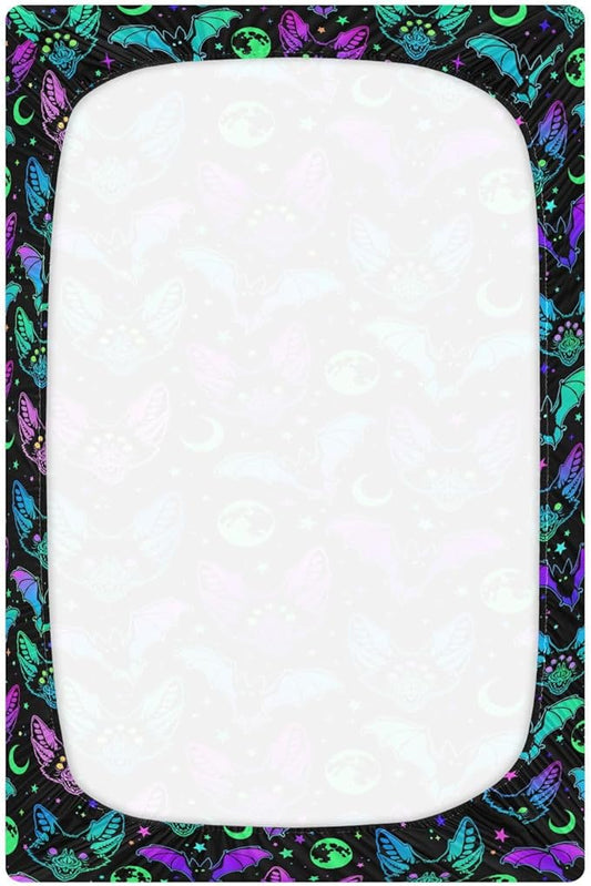 Halloween Bats Crib Sheets Soft Breathable Fitted Baby Playard Sheets Mattress Cover for Girl Boys, 39" x 27" x 5"