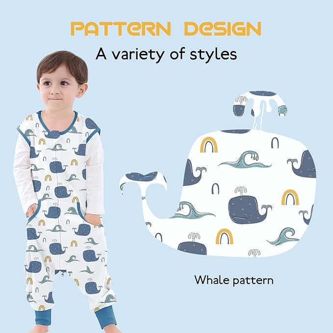 Toddler Sleeping Sack, Toddler Sleep Sack with Feet, Walker Baby Wearable Blanket, Sleeping bag with Legs,0.5Tog（Whale 2T-3T）