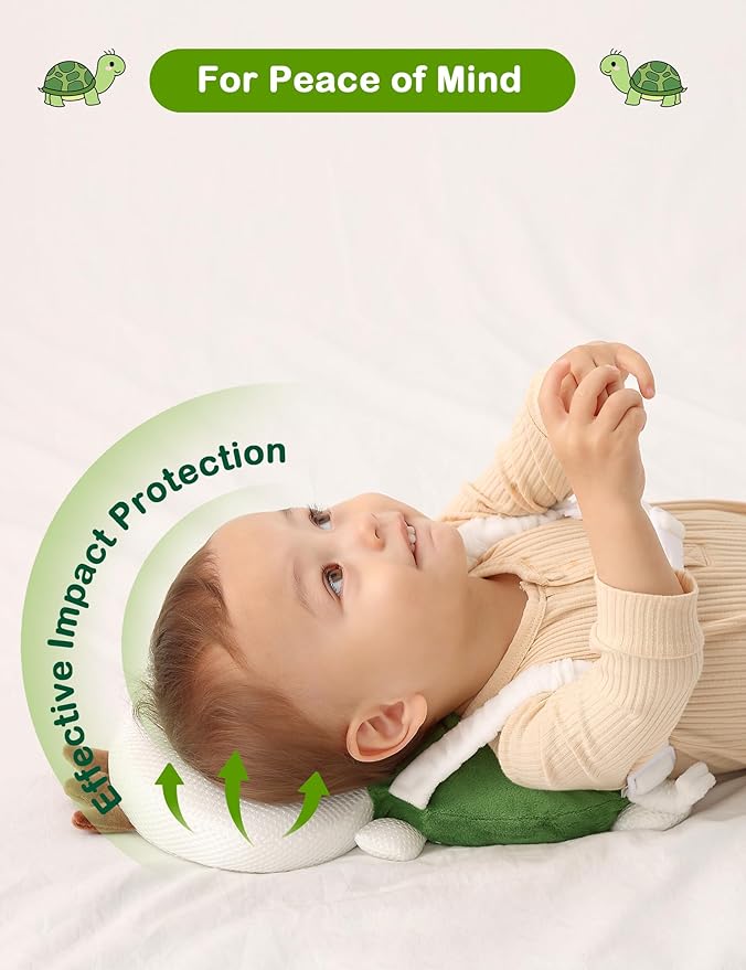 JunNeng Baby Head Protector Backpack, Toddler Walking Fall Head Protection, Green Turtle