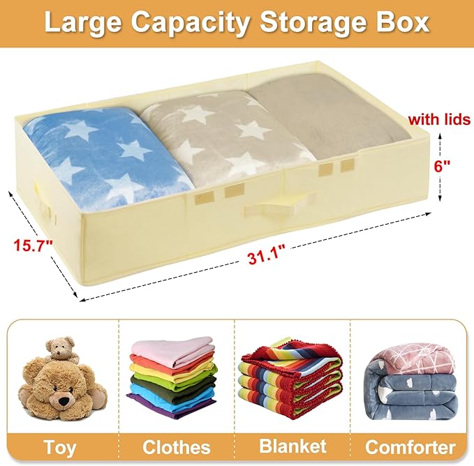 Large Wedding Dress Preservation Box ,2 Pack Underbed Storage Containers with Lids and Handles, Fits Wedding Gowns, Blankets, Comforters, Quilts & Bedding
