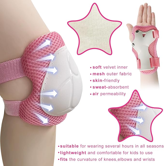 SISIGAD Kids Protective Gear Set, Strap Adjustable Knee Pads and Elbow Pads Wrist Guard 6 in 1, Suitable for Scooter, Skateboarding, Cycling, Skating