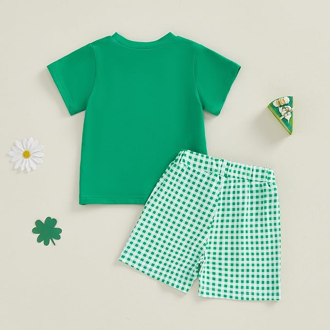 Baby Boy St Patricks Day Outfit Clover Embroidery Short Sleeve T-shirt Tops Shorts Set Toddler Spring Summer Clothes