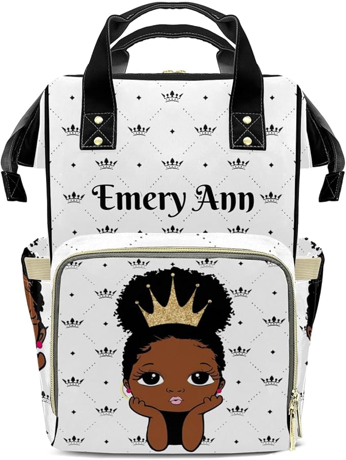 Personalized Cute Girl Glitter Crown Custom with Name Diaper Bag Backpack For Baby Boy Girl Dad Mom Unisex for Adult Daypack Holiday Gift