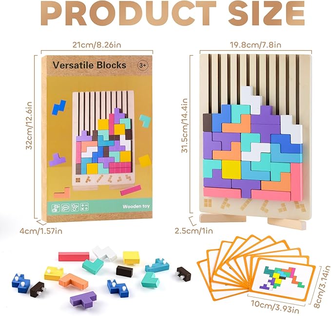Wooden Montessori Russian Blocks Puzzle, 3D Stacking Brain Teaser Toy, Colorful Block Jigsaw Board Game, Educational Wooden Puzzle for Toddlers and Kids Ages 3–6, Learning Gift for Boys & Girls