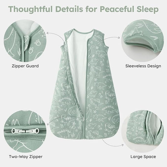 Baby Sleep Sack 12-18 Months, 2.5 TOG Cotton Winter Baby Wearable Blanket with 2-Way Zipper, Warm Soft Sleeping Bag for Toddler Boy Girl, Large Dinosaur