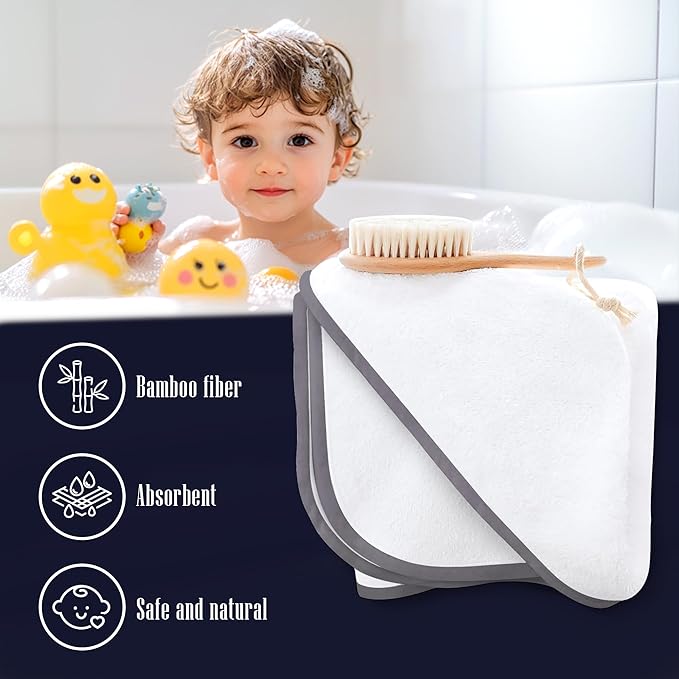 2 Pack Baby Bath Towel - Rayon Made from Bamboo, Ultra Soft Hooded Towels for Babies,Toddler,Infant - Newborn Essential -Perfect Baby Registry Gifts (White and Dark Grey, 30x30 Inch)