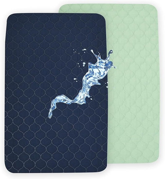 david's kids 2 Pack 38''x25'' Waterproof Mini Crib Mattress Protector, Fitted Pack N Play, Playard and Mini Crib Mattresses, Soft Breathable Pad Cover for Boys Girls Neutral, Navy Blue & Sage Green