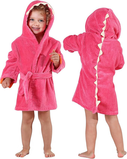 MICHLEY Girls Boys Robe Cotton Towel Baby Animal Dinosaur Style Hooded Bathrobe