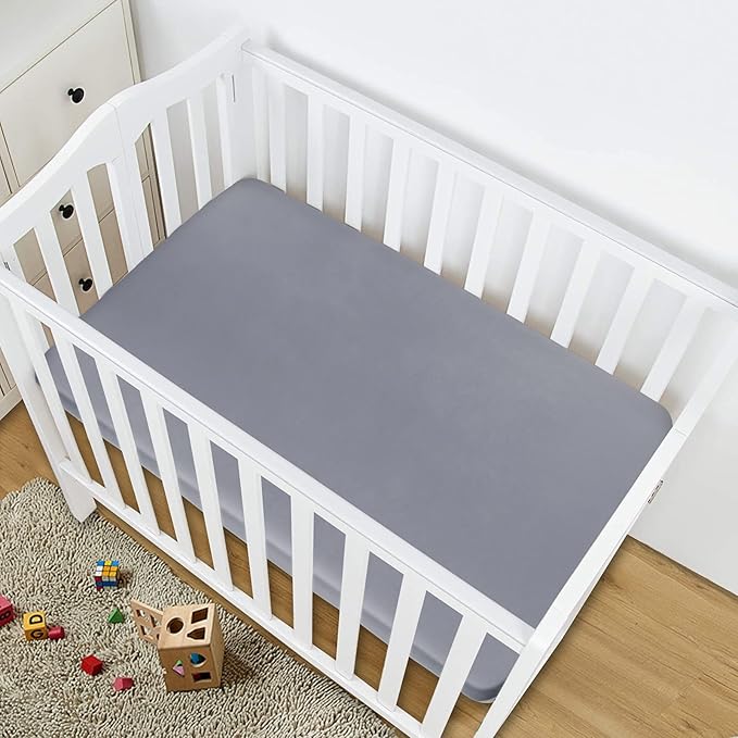 Satin Pack and Play Playard Sheet, Soft & Silky Mini Crib Mattress Sheets Cover (39"x27"x5") for Boys and Girls, Great for Baby Hair and Skin, Grey