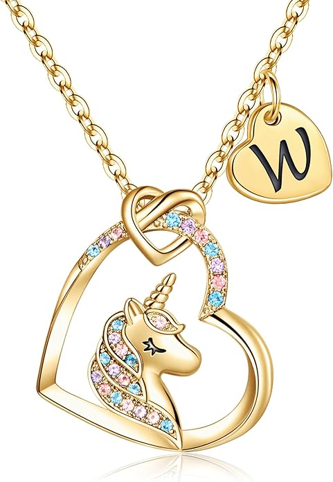 Hidepoo Stocking Stuffers for Teen Girls Kids - Colorful CZ Heart Pendant Initial Unicorn Necklaces for Girl Jewelry Birthday Gift Christmas Gifts for Grandkids Girls Kid