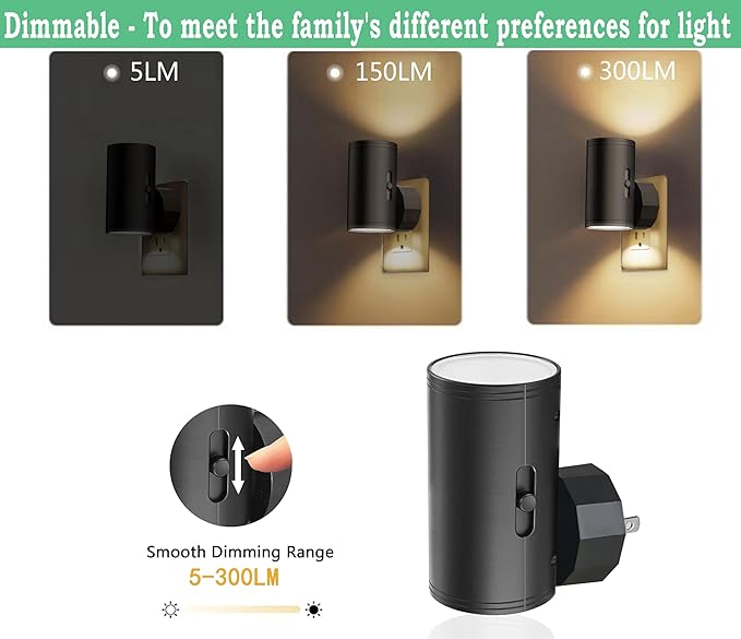 GEPLAD 4 Pack LED Night Light, Plug Into Wall, Dusk to Dawn Sensor, Soft White 3000K,Uplight & Downlight, for Bedroom, Stairway, Hallway,Bathroom Dimmable