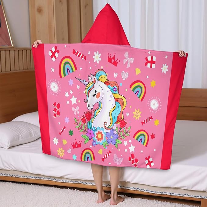 Thickened Hooded Towels for Kids Suitable Girls Boys Kids Bath Towels, 30"x50" Super Absorbent, Unicorn Cute Cartoon Toddler Towels Multi-Purpose for Beach, Pool and Bathroom