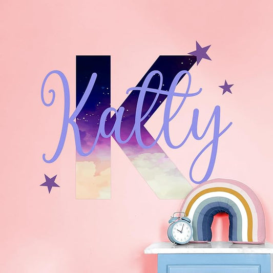 Custom Stickers Name Wall Decor I Personalized Name Sign for Room Decor | Multiple Custom Name & Initial I Decal for Baby Girl Nursery Decor I Nursery Wall Decal for Baby (B. Night Sky)