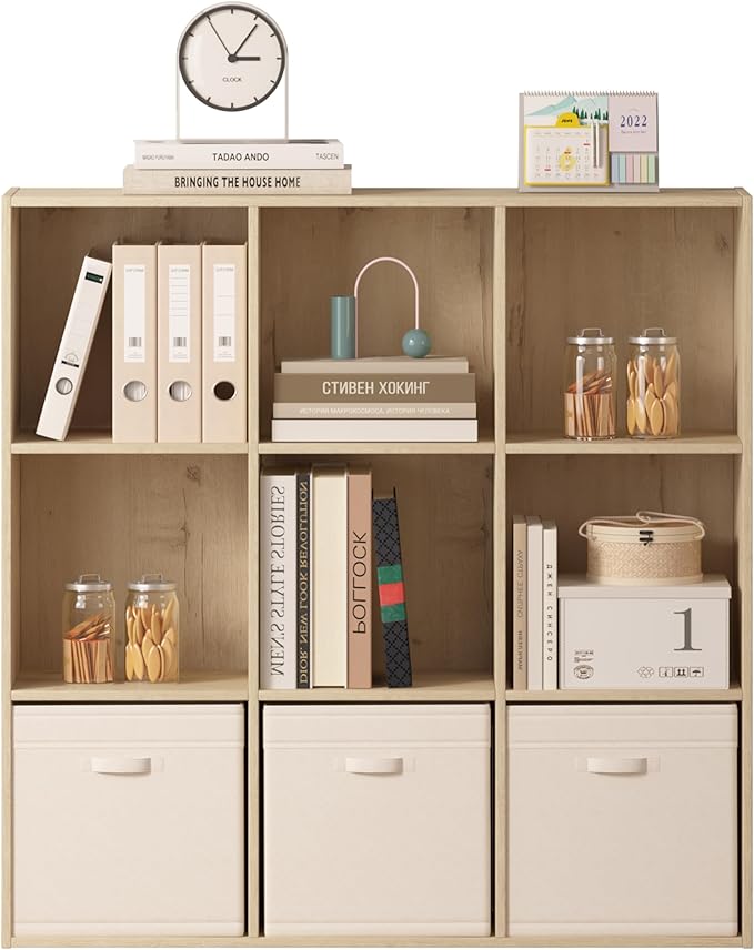 Jpiziso 9 Cube Storage Organizer, Wooden Cube Shelves with Closed Back Panel, Reversible Bookcase, Cubes Closet Organizer for Home, Living Room, Kids Room, Office, Bedroom, Study, Hallway