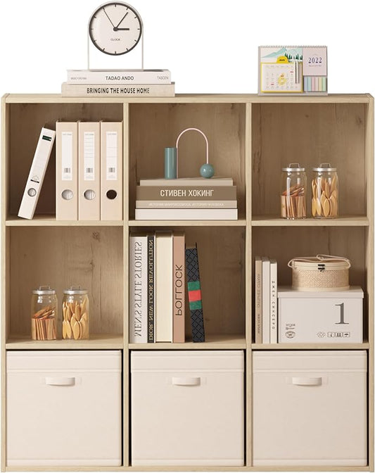Jpiziso 9 Cube Storage Organizer, Wooden Cube Shelves with Closed Back Panel, Reversible Bookcase, Cubes Closet Organizer for Home, Living Room, Kids Room, Office, Bedroom, Study, Hallway