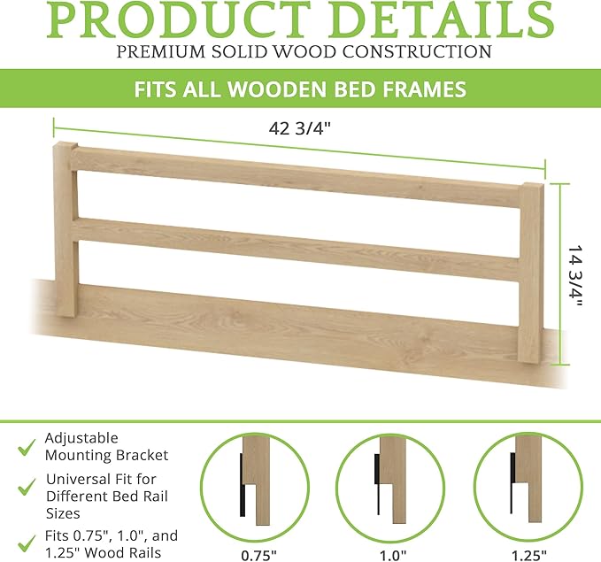 CC KITS Safety Guard Rail for Baby, Kids, and Children - Solid Wood Safety Bed Rail for Toddlers - Easy Installation - Premium Protection for Bunk, Twin, Full, Queen and King Size Beds - (Unfinished)