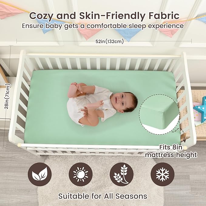 david's kids Waterproof Crib Sheets Fitted 2 Pack, Ultra Soft Breathable Crib Mattress Protector for Boys Girls Neutral, Fit Standard Crib Mattress and Toddler Mattresses, Black & Sage Green