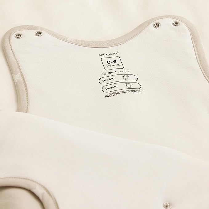 Snuz Baby Sleep Sack with Diaper Zip - Baby Sleeping Bag for Easy Diaper Changes, Super Soft Cotton Sleep Sacks in Summer or Winter Tog Poppers, Sand/Cloud, 2.5 Tog 6-18M