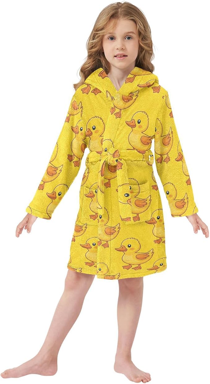 Toddler Baby Hooded Bathrobe for Boys Girls Soft Plush Bath Towel Robe with 2 Pockets for 2-12 Years