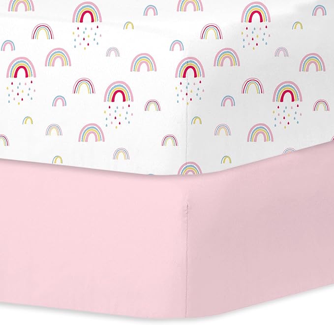 Little Grape Land Crib Sheets Baby Toddler Sheets 2 Pack Fitted for Boys Girls, Standard Size 28x52‘’ Crib Mattress, Super Soft Breathable Washable Microfiber (Whale/Little Bear)